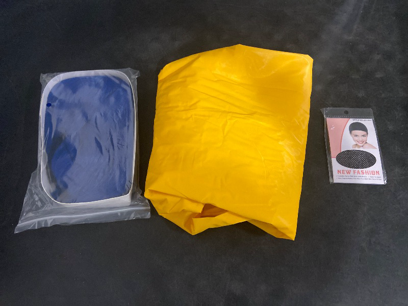 Photo 1 of (M) Fun Costumes Adult Coraline Costume | Women's Yellow Hooded Rain Jacket Outfit with Boot Covers, Blue Wig & Dragonfly Pin