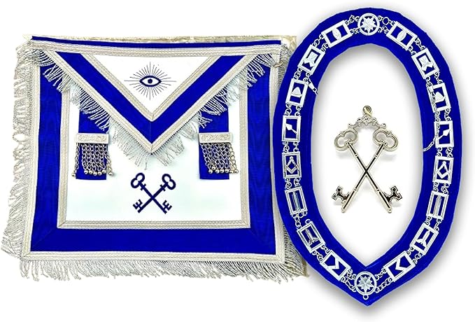 Photo 1 of Masonic Regalia blue lodge Master Treasure Apron With Chain Collar & Jewel silver
