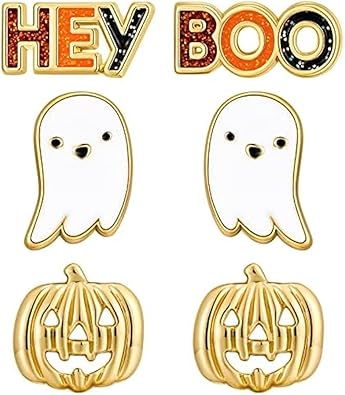 Photo 1 of Halloween Earrings for Women, Scary Ghost Pumpkin Earrings Colorful Bat Vampire Dangle Earrings Rhinestone Pave Skeleton Skull Earrings Stud Halloween Hey Boo Earrings