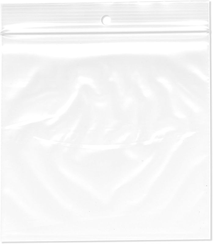 Photo 1 of Plymor 5" x 5" (Pack of 100), 2 Mil with Hang-Hole Zipper Reclosable Plastic Bags
