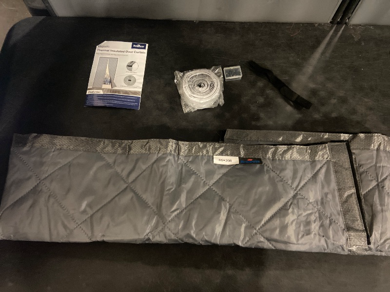 Photo 1 of Magnetic Thermal Insulated Door Curtain Fits Door Size 36 x 82 Inch, Door Insulation Cover for Cold, Oxford Cloth Thicken Cotton Filled Blanket for Front Back Sliding Door in Winter, Grey