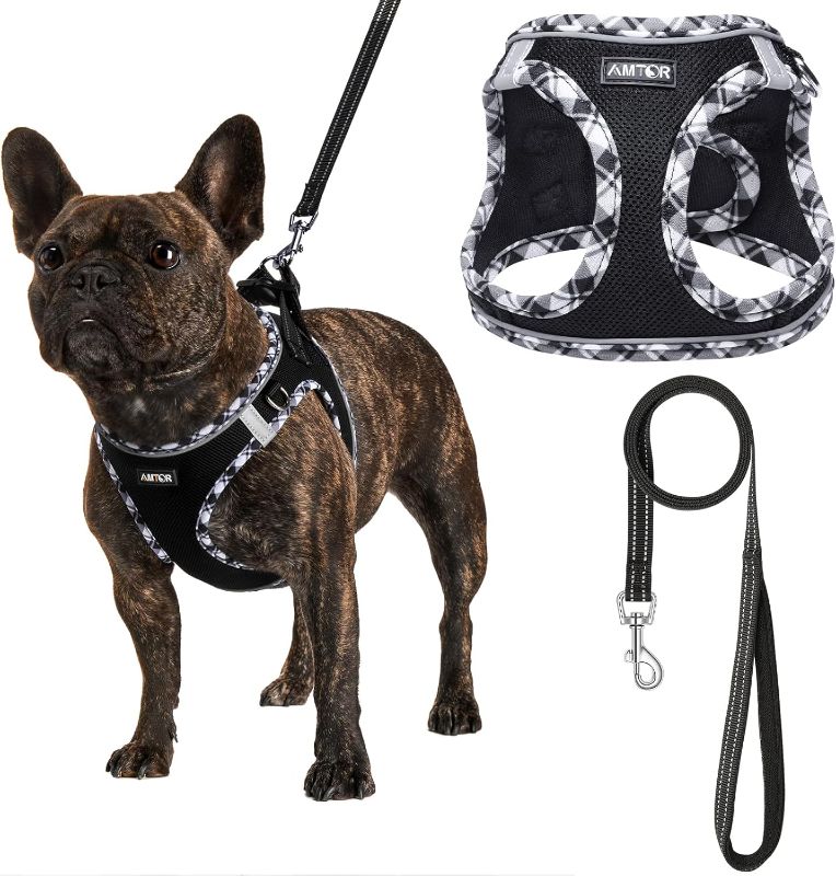 Photo 1 of 2XS AMTOR Small Dog Harness with Leash Set, No Escape Easy Walk Puppy Harnesses for Training Walking, Step-in Reflective Soft Dogs Vest for XS S Medium Extra-Small Large Sized Dog(Blackwhite,XXS)
