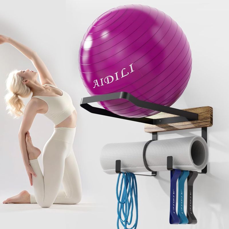 Photo 1 of for BABYGO/THERABAND/Trideer Birthing Ball & Exercise Yoga Wall Mount Ball Holder, Heavy Duty Pilates Circles Holder, Yoga Mat Holder, Stability Medicine Ball Storage Rack for Women
