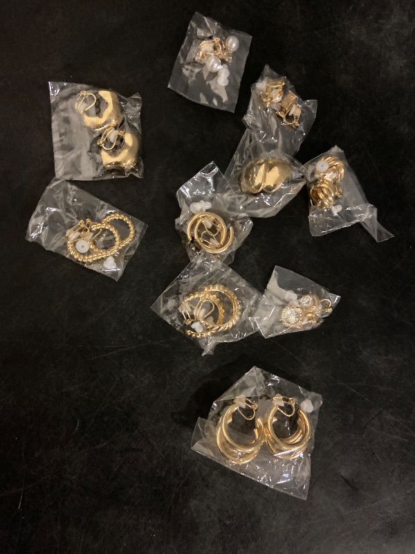 Photo 1 of FIBO STEEL 10 Pairs Clip On Earrings for Women Non Pierced Ears CZ Pearl Knot Twist Chunky Hoop and Studs Earring Set Ear Clips Jewelry 14K Gold Plated