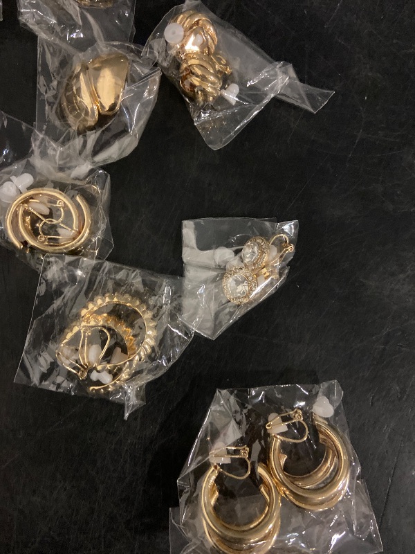 Photo 1 of FIBO STEEL 10 Pairs Clip On Earrings for Women Non Pierced Ears CZ Pearl Knot Twist Chunky Hoop and Studs Earring Set Ear Clips Jewelry 14K Gold Plated