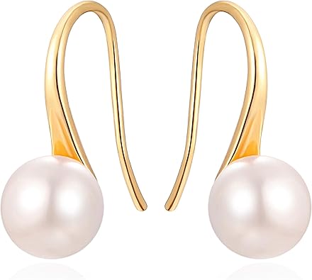 Photo 1 of 925 Sterling Silver Hoop Handpicked AAA+ Quality 7.5-8mm White Freshwater Cultured Pearl Dangle Drop Earrings Jewelry for Women