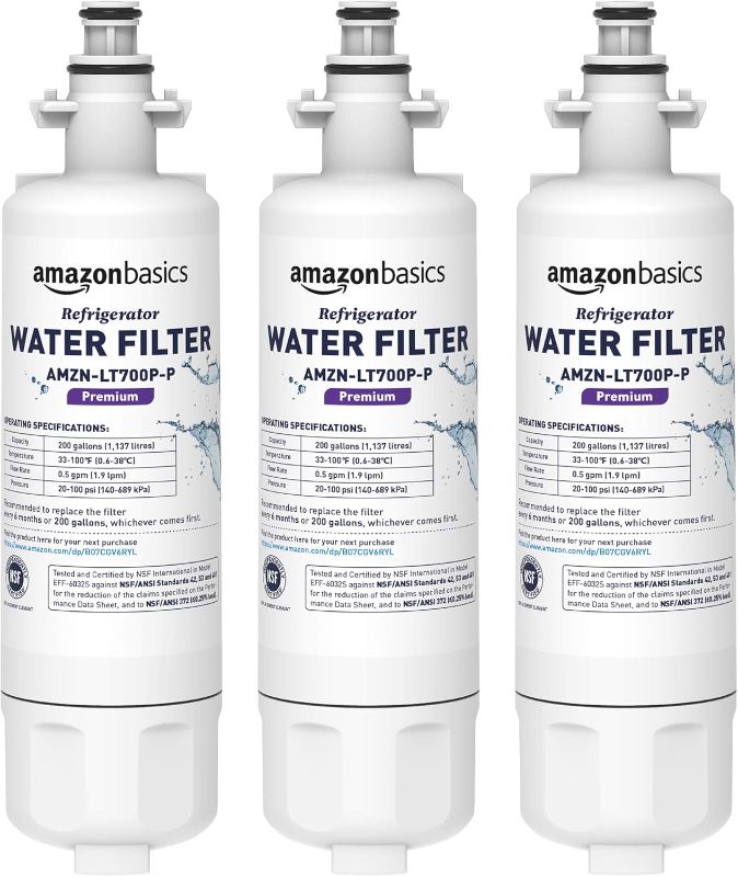 Photo 1 of Amazon Basics Replacement LG LT700P Refrigerator Water Filter Cartridge - Pack of 3, Premium Filtration
