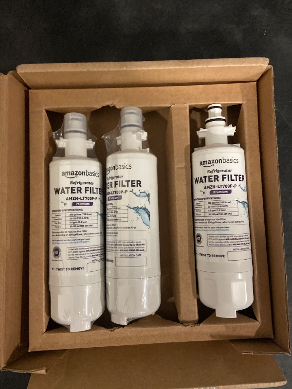 Photo 1 of Amazon Basics Replacement LG LT700P Refrigerator Water Filter Cartridge - Pack of 3, Premium Filtration
