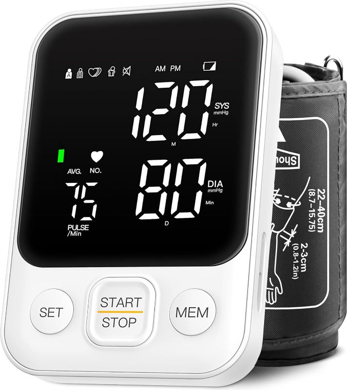 Photo 1 of Blood Pressure Monitor Upper Arm Machine Accurate Adjustable BP Cuff Kit Led Backlit Display 2 Users 240 Sets Memory Includes Storage Bag White
