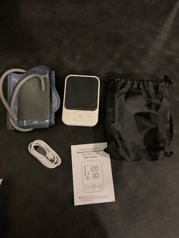 Photo 1 of Blood Pressure Monitor Upper Arm Machine Accurate Adjustable BP Cuff Kit Led Backlit Display 2 Users 240 Sets Memory Includes Storage Bag White
