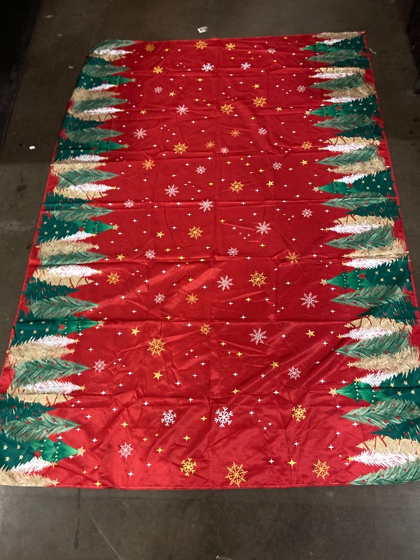 Photo 1 of Horaldaily Christmas Tablecloth 60×84 Inch Rectangular, Christmas Trees Red Washable Table Cover for Party Picnic Dinner Decor