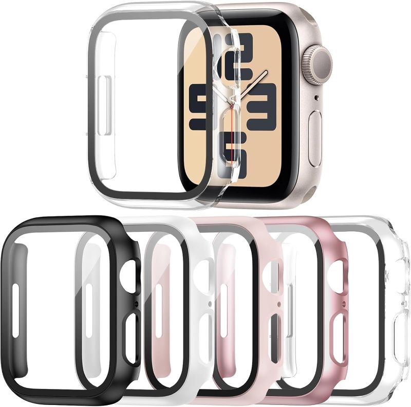 Photo 1 of Haojavo 5 Pack Case for Apple Watch Series 3 2 1 38mm with Tempered Glass Screen Protector, Full Hard Ultra-Thin Scratch Resistant Bumper Protective Cover for iWatch 38mm Accessories(5 Colors)
