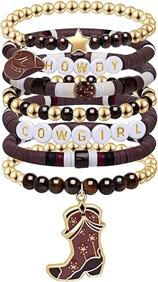 Photo 1 of Artlunar Western Cowgirl Beaded Stretch Bracelets, Stackable cowgirl hat boot accessories, Bohemian Jewelry for Women Girls Teens Christmas Birthday Gift