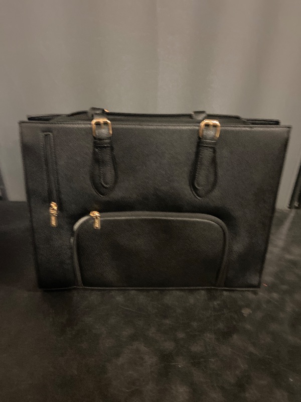 Photo 1 of Laptop Bag for Women 15.6 inch Laptop Tote Bag Waterproof Leather Computer Bag Large Lightweight Briefcase Professional Business Office Work Bag Black