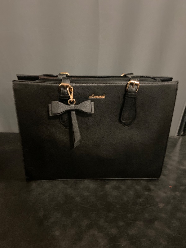 Photo 1 of Laptop Bag for Women 15.6 inch Laptop Tote Bag Waterproof Leather Computer Bag Large Lightweight Briefcase Professional Business Office Work Bag Black