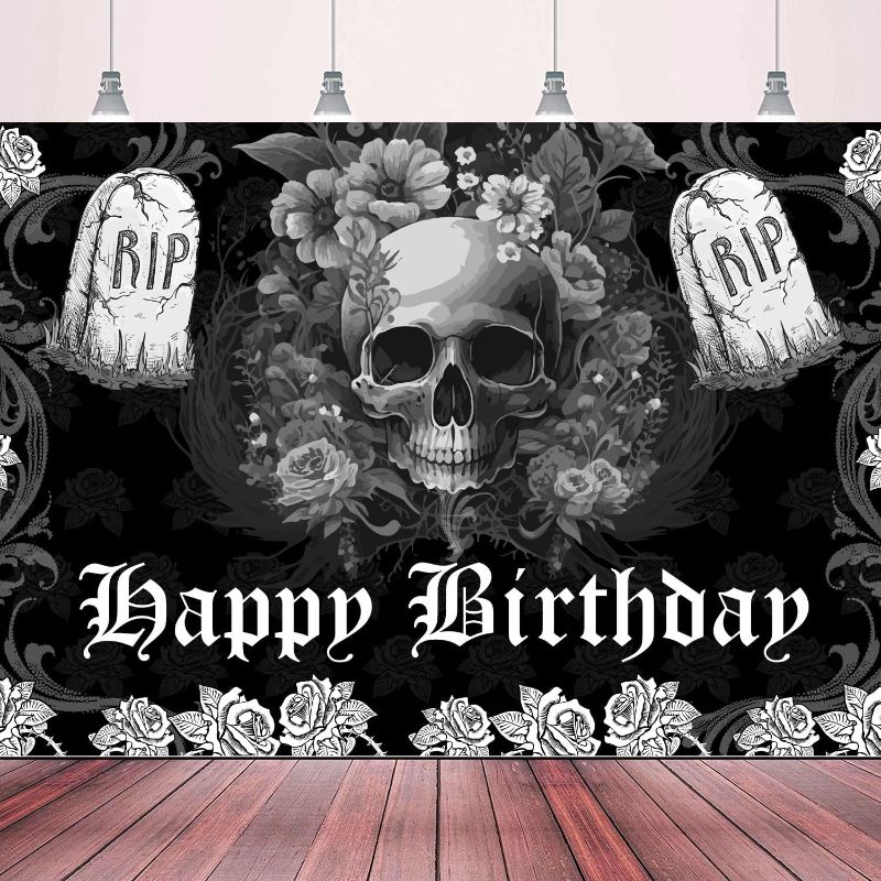 Photo 1 of Farewell Sweet Youth Happy Birthday Banner - Perfect Halloween Party, Tombstone Themed Birthday Party Backdrop Banner Decoration 70.87x47.24in - BECKTEN