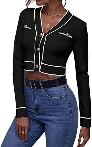 Photo 1 of (L) Womens Casual Fall Long Sleeve Cropped Cardigan Tops Button Front Knitted Sweater Jacket Coat Outfits