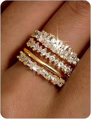 Photo 1 of LOLIAS 14K Gold Plated Stackable Rings for Women Non Tarnish - Dainty Cubic Zirconia Wedding Bands Ring Set Minimalist Trendy Statement Engagement Promise Thumb Rings Stacking Size 5-10
