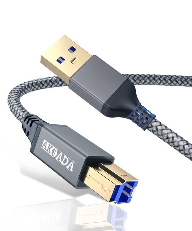 Photo 1 of AkoaDa USB 3.0 Cable (10FT), Durable Nylon Braided USB A to USB B Cable Compatible with Printers, Monitor, Docking Station, External Hard Drivers, Scanner, Hub and More Devices(Grey)
