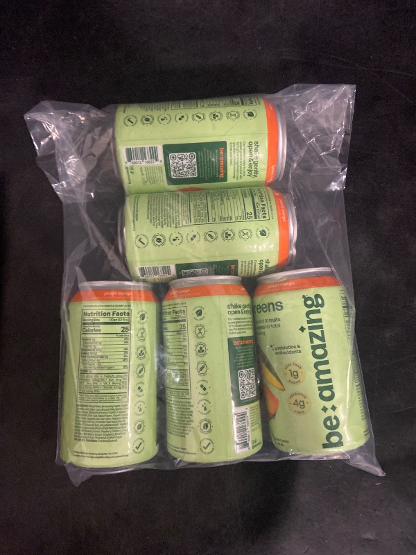 Photo 1 of Be Amazing Greens Drink, Peach Mango, Vitamin Drinks With 10 Organic Fruits and Vegetables, Coconut Water, Vitamin C, and Prebiotic Fiber, 25 Calories, Low Sugar, Vegan and Gluten Free, 8 Pack