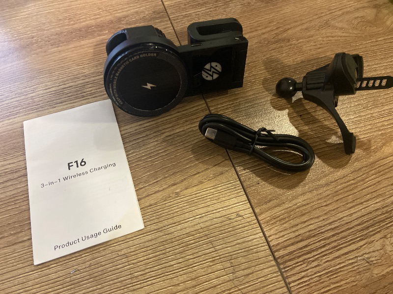 Photo 1 of 3 in 1 Wireless Car Charger, 15W Fast Charging Phone Holder Foldable Magnetic Mount Fit for All iPhone Android Phone, iWatch, Airpods Wireless Earphone
