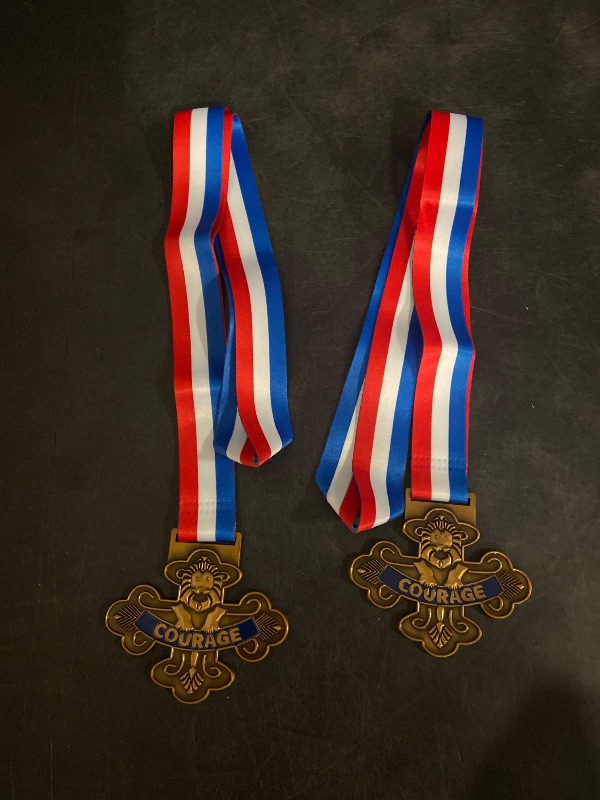 Photo 1 of codree 2 Pcs Lion Courage Medal Pin Badge, Halloween Lion Badge Courage Spirit Medals, Courage Award Medals Prize Gift with Neck Ribbons for Women Men Costume Accessory