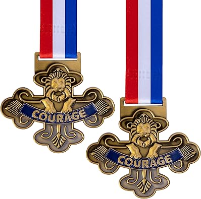 Photo 1 of codree 2 Pcs Lion Courage Medal Pin Badge, Halloween Lion Badge Courage Spirit Medals, Courage Award Medals Prize Gift with Neck Ribbons for Women Men Costume Accessory