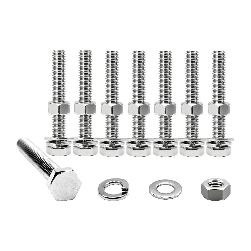 Photo 1 of 5/16-18 x 2-1/2" Hex Bolts Set, 8 Sets 5/16"-18 Thread 2-1/2" Inches Long, Hexagon Bolt Nuts, Flat & Lock Washers, Stainless Steel 304 Right Hand Fully Thread Heavy Duty Hex Bolts Assortment Kit
