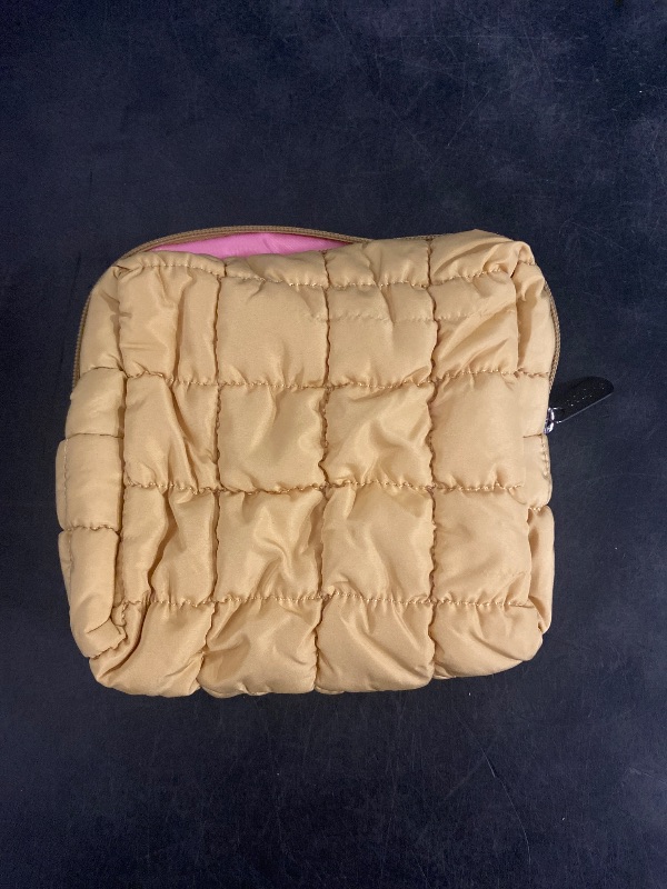 Photo 1 of E-Tree Cute Makeup Bag,Quilted Cosmetic Bag,Make up Pouch for Purse,Toiletry Zipper Pouch,Checkered Bag,Travel Case,Storage Pouches for Organization (Yellow)
