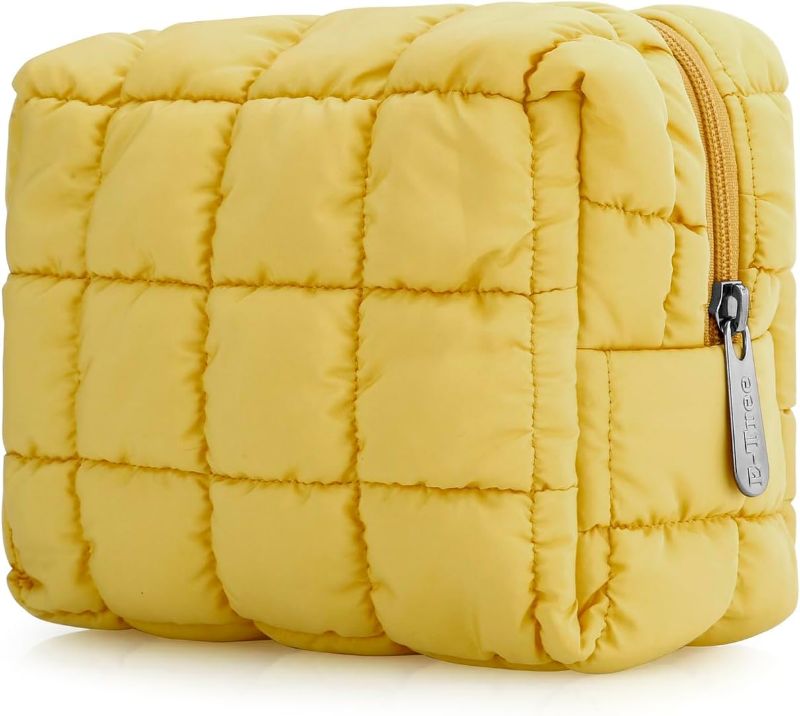 Photo 1 of E-Tree Cute Makeup Bag,Quilted Cosmetic Bag,Make up Pouch for Purse,Toiletry Zipper Pouch,Checkered Bag,Travel Case,Storage Pouches for Organization (Yellow)
