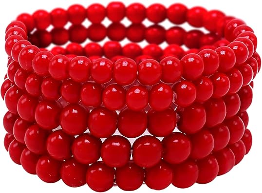 Photo 1 of 5 Pcs Faux Pearl Bracelet Set for Women Beaded Stretch Strand Bracelets for Bridesmaid,Bridal,Party Jewelry