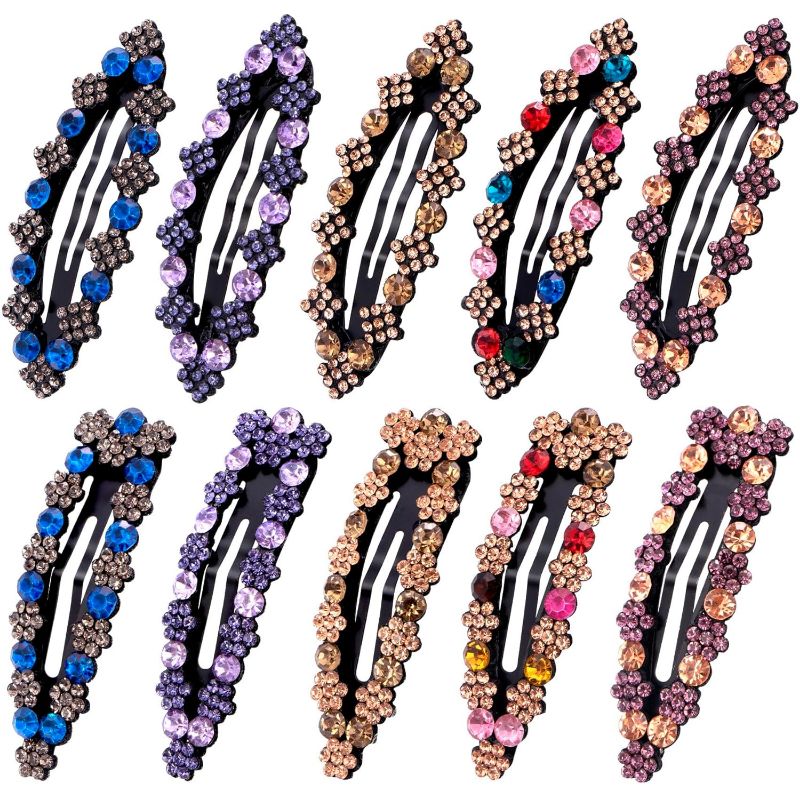Photo 1 of OIIKI Rhinestone Snap Hair Clips for Women 10pcs, Sparkly Glitter Crystal Hair Clips Barrettes Bling Diamond Fancy Hair Snap Clips Hairpins for Girls Wedding Decorative Hair Accessories
