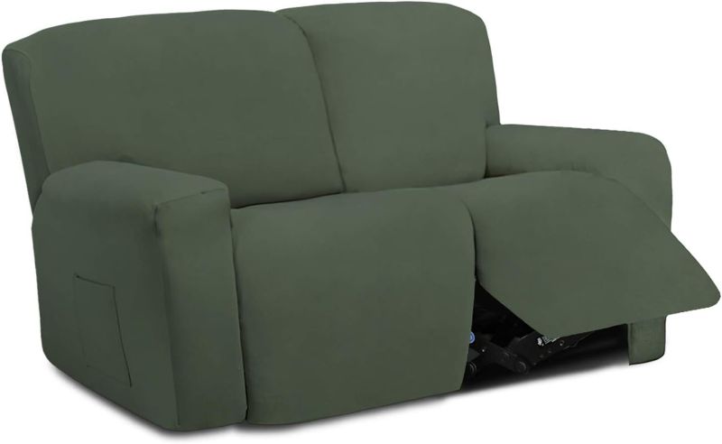 Photo 1 of Easy-Going 6 Pieces Microfiber Stretch Sectional Recliner Sofa Slipcover Soft Fitted Fleece 2 Seats Couch Cover Washable Furniture Protector with Elasticity for Kids(Recliner Loveseat, Greyish Green)
