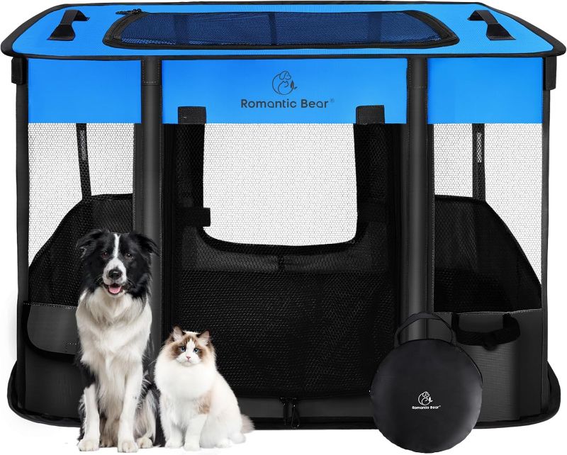 Photo 1 of Dog Playpen,Pet Playpen,Foldable Puppy Cat Playpen, Portable Exercise Kennel Tent Crate,Water-Resistant Breathable Shade Cover,Indoor Outdoor Travel Camping Use for Small Animals with Carrying Case(M)