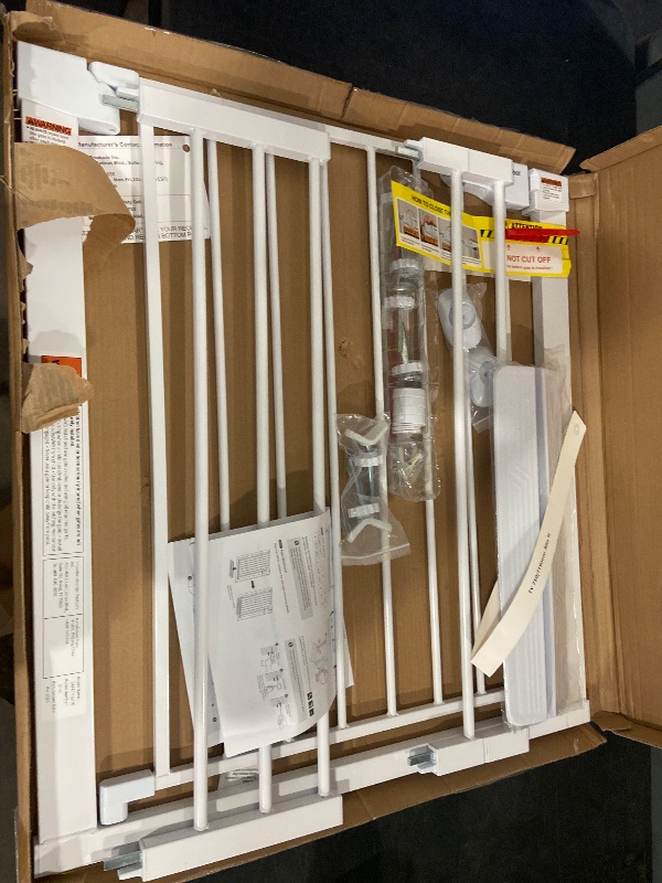 Photo 1 of Cumbor 29.7-46" Baby Gate for Stairs, Toddler Safety Essentials for The House, Auto Close Dog Gate for Doorways, Mom's Choice Awards Winner-Easy Install Pressure Mounted Pet Gates for Dogs, White