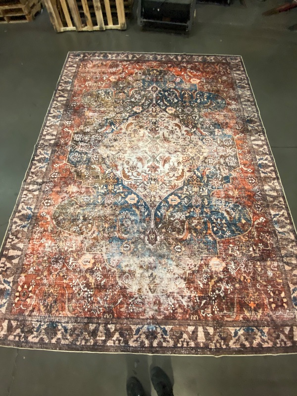 Photo 1 of 9x12 Washable Area Rug Boho Chic Medallion Distressed Design Non-Shedding Easy Care Ideal for High Traffic Areas in Rug for Living Room Bedroom Office Coffee Table Large Carpet