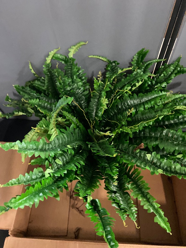 Photo 1 of  Artificial Boston Fern Fake Fern Hanging Plant UV Resistant Inoor Outdoor Faux Shrubs 20Inch Large Faux Ferns Greenery Stems for Home Office Garden Decoration