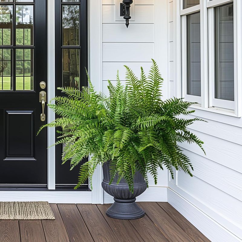 Photo 1 of  Artificial Boston Fern Fake Fern Hanging Plant UV Resistant Inoor Outdoor Faux Shrubs 20Inch Large Faux Ferns Greenery Stems for Home Office Garden Decoration