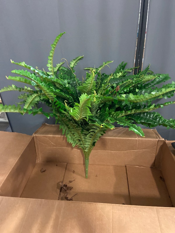 Photo 1 of  Artificial Boston Fern Fake Fern Hanging Plant UV Resistant Inoor Outdoor Faux Shrubs 20Inch Large Faux Ferns Greenery Stems for Home Office Garden Decoration