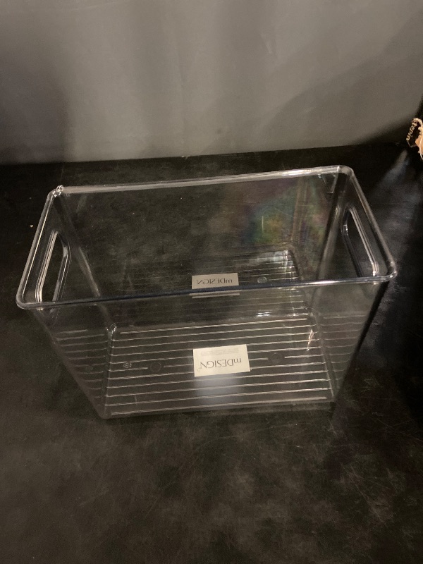 Photo 1 of mDesign Tall Modern Stackable Plastic Storage Organizer Bin Basket with Handles for Bathroom Vanity Organization - Shelf, Cubby, Cabinet, or Closet Organizing Decor - Ligne Collection - Clear
