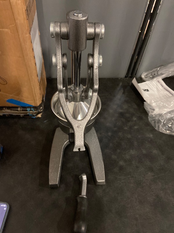 Photo 1 of Gowintech 19 Inch Height Extra Tall Commercial Heavy Duty Cast Iron Hand Press Manual Orange Citrus Lemon Lime Grapefruit Pomegranate Fruit Juice Squeezer Machine with Stainless Steel Cup Grey