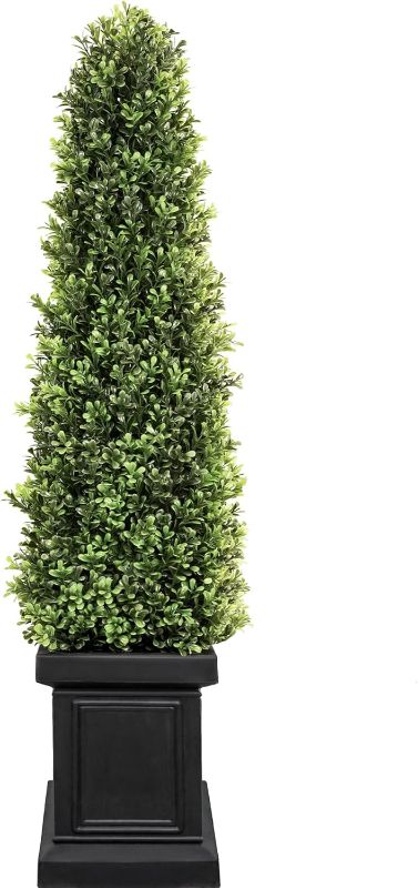 Photo 1 of Artificial Boxwood Topiary Tree, COLORSPEC 3.5ft Tall Outdoor Porch Tree, All-Year Green Boxwood Plants Topiary Trees Artificial Outdoor with Sturdy Pot for Porch Outdoor Indoor (Square)