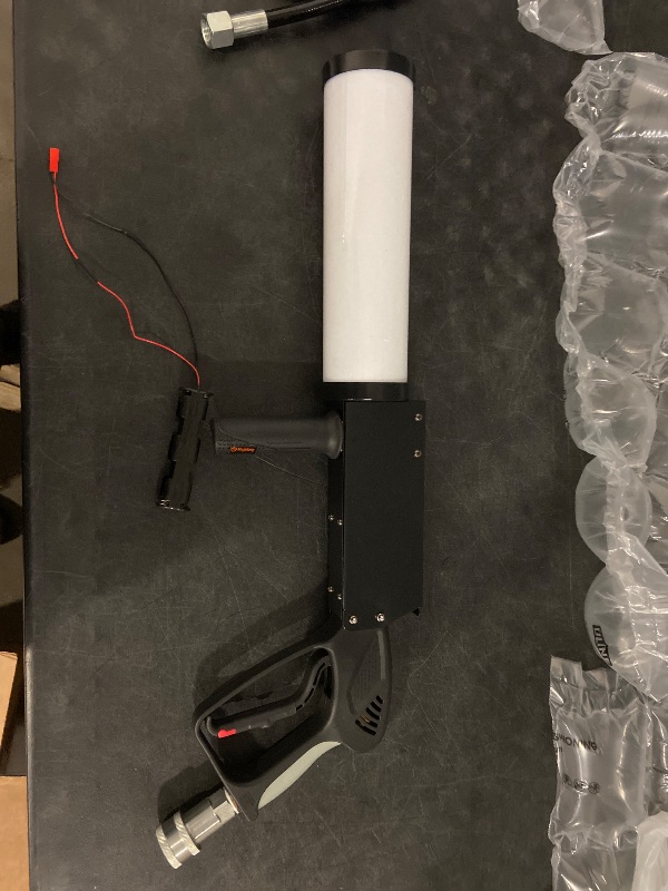 Photo 1 of CO2 Handheld Fog Gun Smoke Machine with LED Lights Handheld CO2 Jet Machine with 3 Meter Gas Hose, Red Green Blue Stage Effect Fogger Smoke Cannon Gun for DJ, Halloween, Party, Club, Bar
