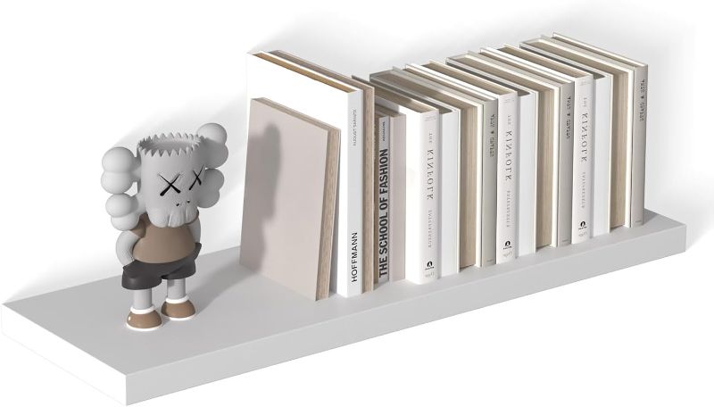 Photo 1 of 12 Inch Deep Floating Shelves, 36" W x 12" D Wood Floating Shelves for Wall, Large Storage Space Wall Mount Shelf with Invisible Brackets for Living Room Kitchen Bathroom, 1 Pack, White
