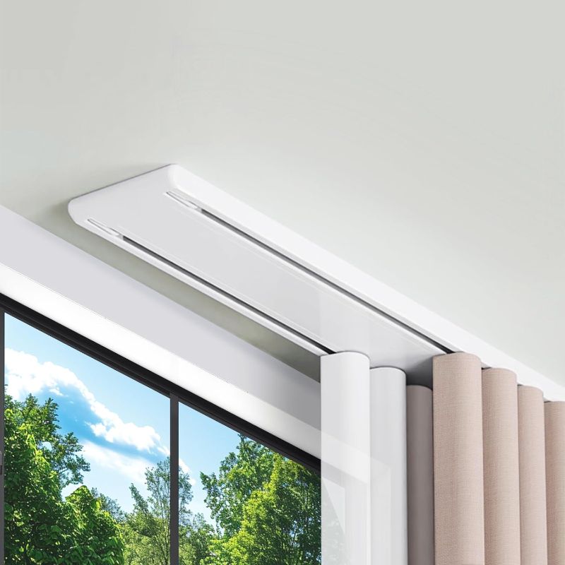 Photo 1 of 110.23in Double Row Curtain Tracks, Heavy Duty Drop Curtain Rails, Aluminum Alloy Ceiling Drape Track Set for Living Room Bedroom Hospital (White, 2.8m)