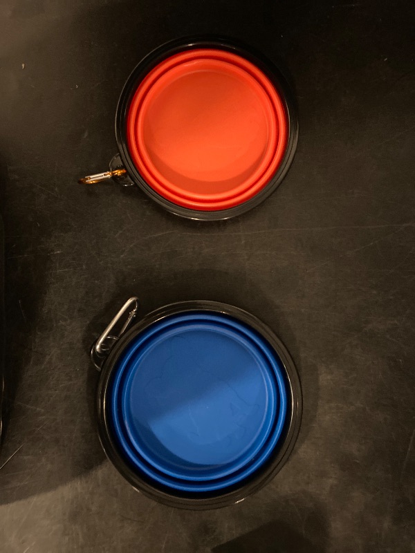 Photo 1 of Collapsible Dog Bowls, Travel Water Food Bowls Portable Foldable Collapse Dishes with Carabiner Clip, 2 Pack (Blue + Red)