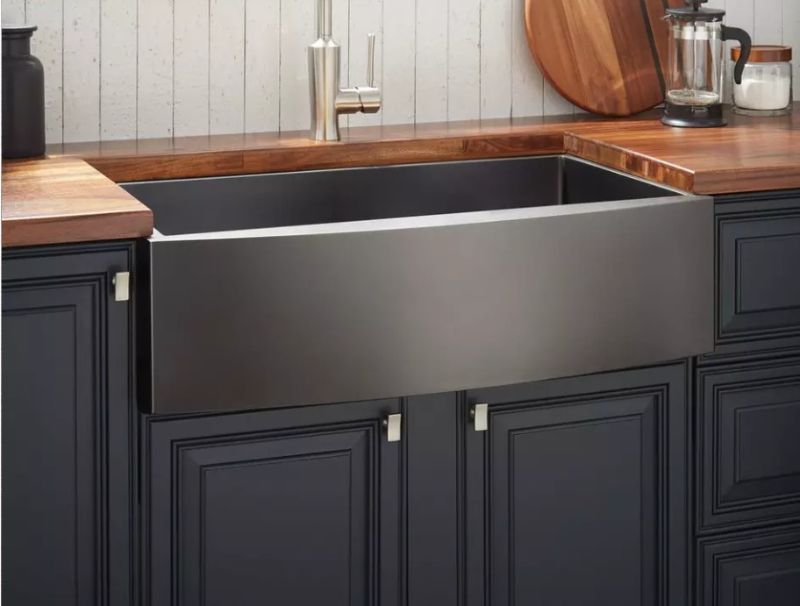 Photo 1 of 30" Atlas Stainless Steel Farmhouse Sink - Curved Apron - Gunmetal Black