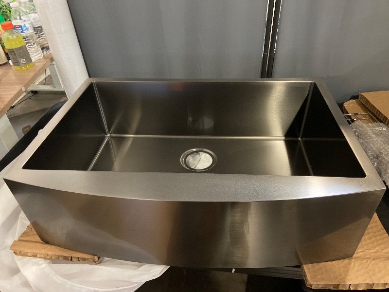 Photo 1 of 30" Atlas Stainless Steel Farmhouse Sink - Curved Apron - Gunmetal Black