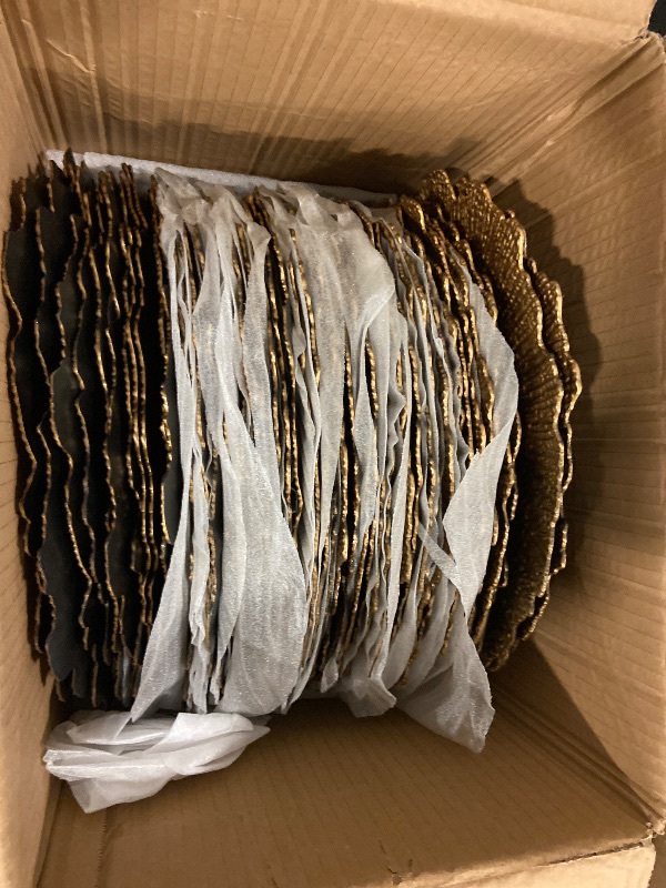 Photo 1 of 50PCS Gold Charger Plates 13" Round Charger Plates Bulk Reef Chargers for Dinner Plate Decorative Gold Chargers Plastic Plate for Wedding Party Event Baby Bridal Shower Table Decoration
