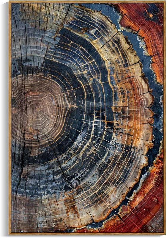 Photo 1 of Framed Tree Ring Wall Art Prints Nature Wood Wall Decor Colorful Abstract Large Neutral Canvas Wall Art for Living Room Tree of Life Painting Picture Organic Modern Family Wall Decor 24"x36"
